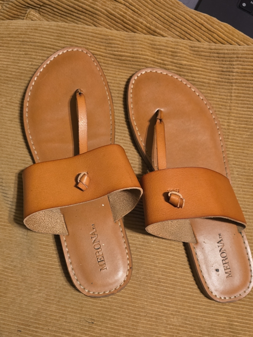 Merona Cognac Leather Slide Sandals
